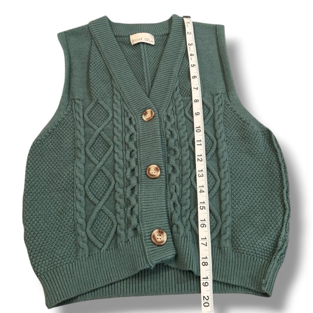 BeCool Cable Knit Button Down Sweater Vest Green Knit Casual Women’s Size M/L - Picture 4 of 9